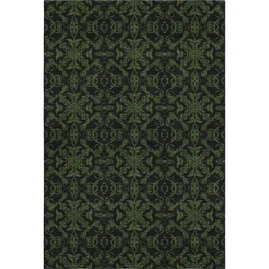 Olive Green And Charcoal Medallion Washable Area Rug With UV Protection Photo 1