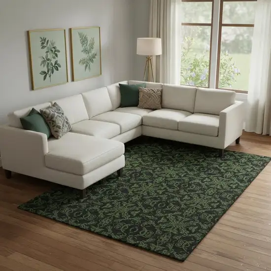 Olive Green And Charcoal Medallion Washable Area Rug With UV Protection Photo 1