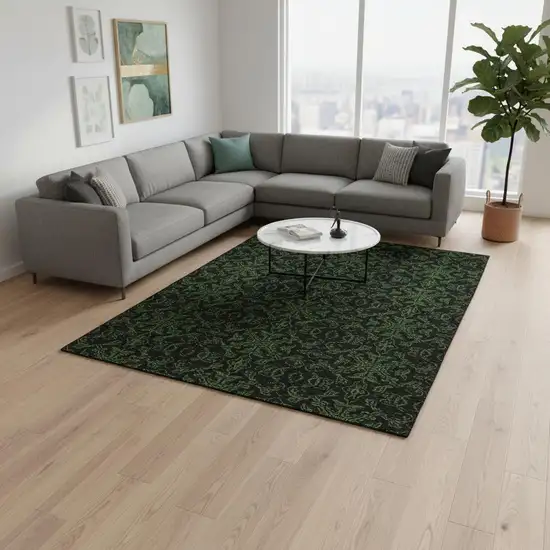 Olive Green And Charcoal Medallion Washable Area Rug With UV Protection Photo 2