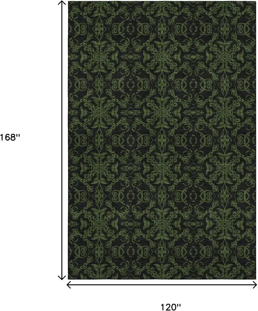 Olive Green And Charcoal Medallion Washable Area Rug With UV Protection Photo 3