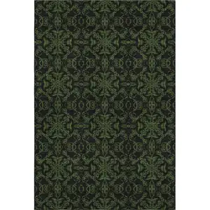 Photo of Olive Green And Charcoal Medallion Washable Area Rug With UV Protection