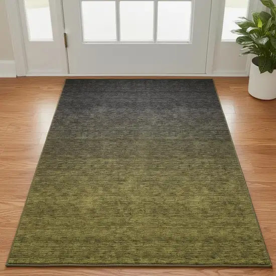 Olive Green And Charcoal Ombre Washable Area Rug With UV Protection Photo 2