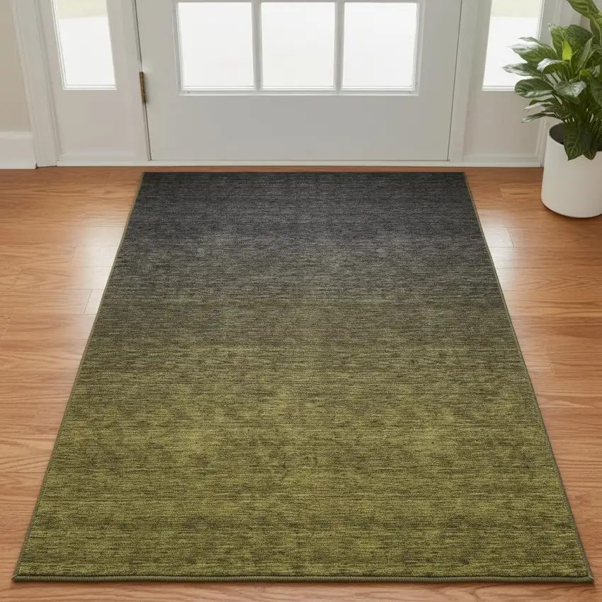 Olive Green And Charcoal Ombre Washable Area Rug With UV Protection Photo 2