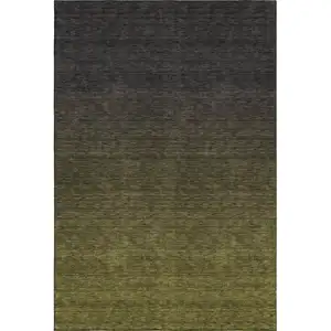 Photo of Olive Green And Charcoal Ombre Washable Area Rug With UV Protection