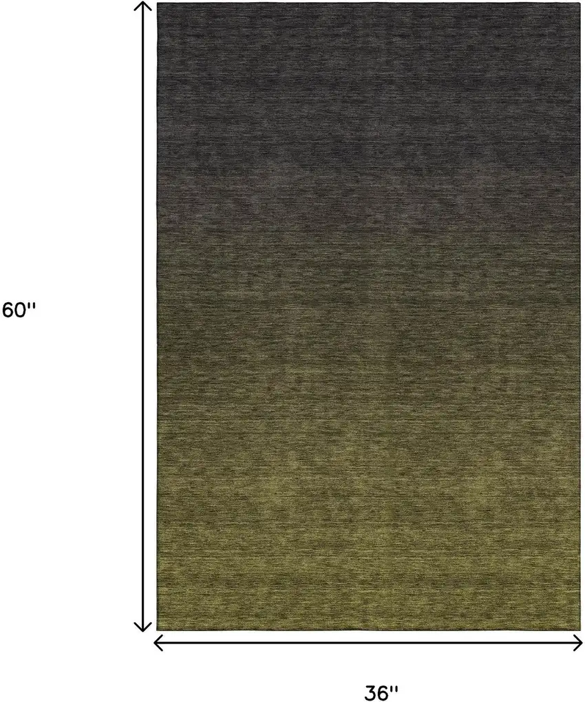 Olive Green And Charcoal Ombre Washable Area Rug With UV Protection Photo 3