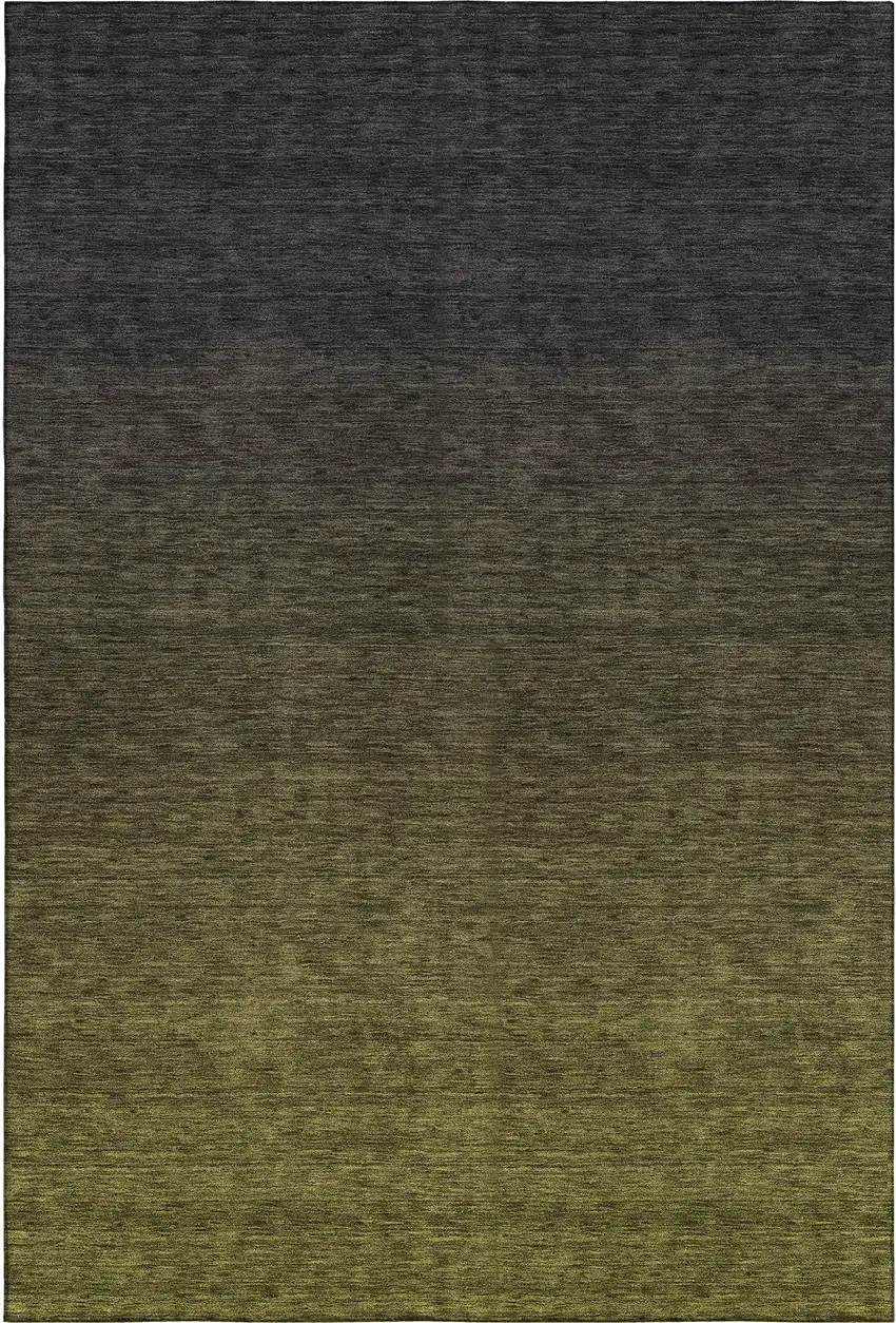 Olive Green And Charcoal Ombre Washable Area Rug With UV Protection Photo 1