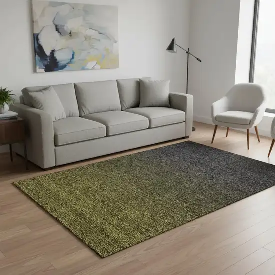 Olive Green And Charcoal Ombre Washable Area Rug With UV Protection Photo 2