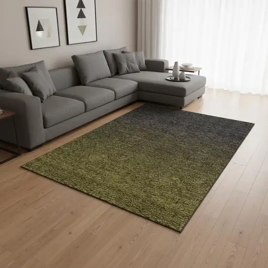 Olive Green And Charcoal Ombre Washable Area Rug With UV Protection Photo 2