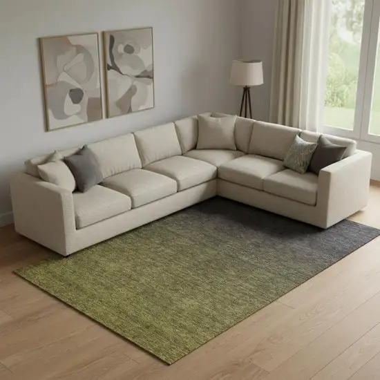 Olive Green And Charcoal Ombre Washable Area Rug With UV Protection Photo 1