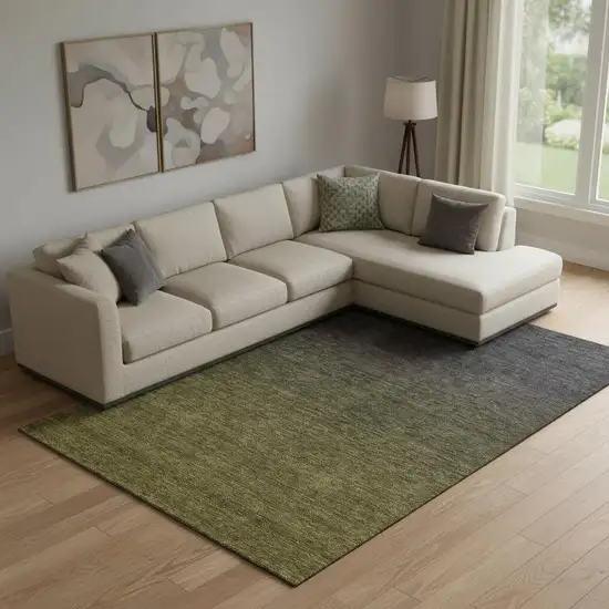 Olive Green And Charcoal Ombre Washable Area Rug With UV Protection Photo 1