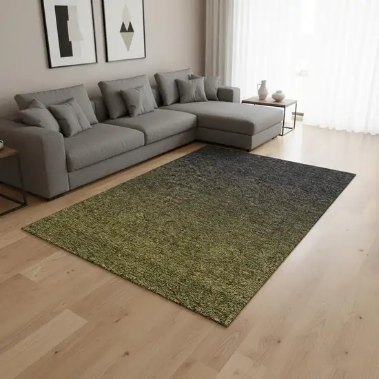 Olive Green And Charcoal Ombre Washable Area Rug With UV Protection Photo 2
