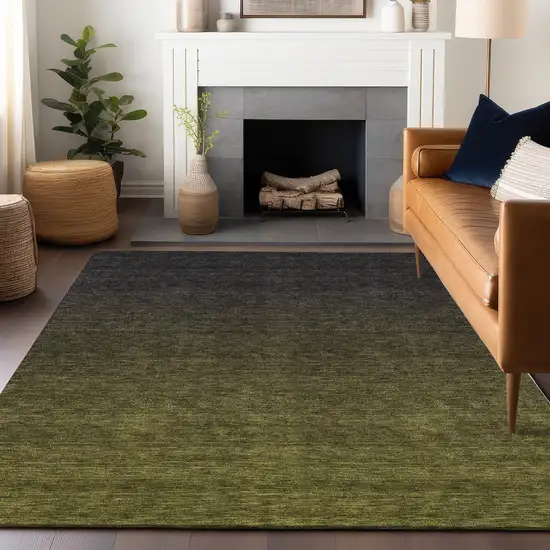 Olive Green And Charcoal Ombre Washable Area Rug With UV Protection Photo 5