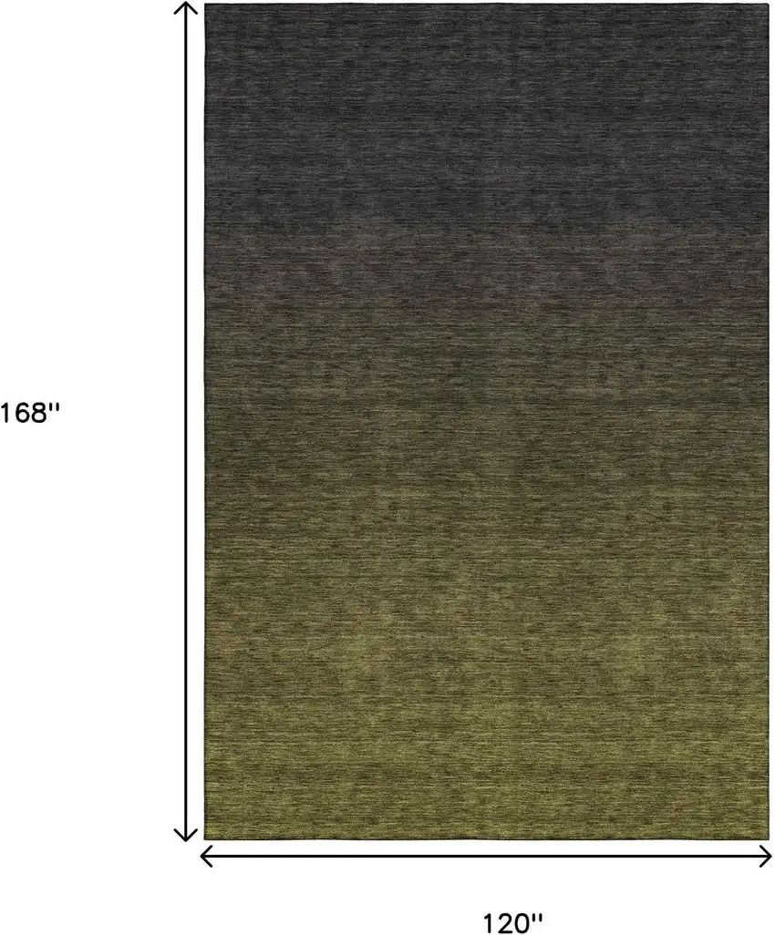 Olive Green And Charcoal Ombre Washable Area Rug With UV Protection Photo 3