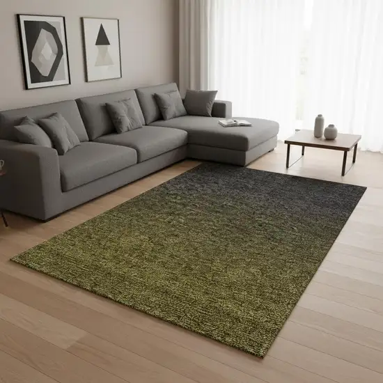 Olive Green And Charcoal Ombre Washable Area Rug With UV Protection Photo 2