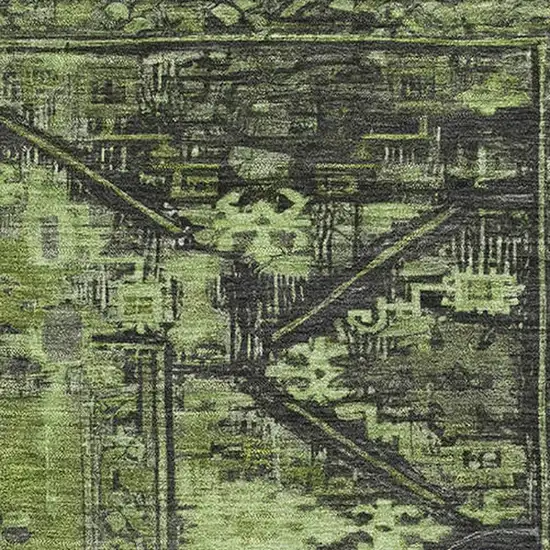 Olive Green And Charcoal Oriental Washable Area Rug With UV Protection Photo 2