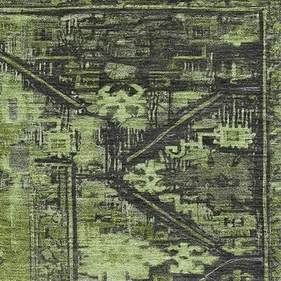 Olive Green And Charcoal Oriental Washable Area Rug With UV Protection Photo 2