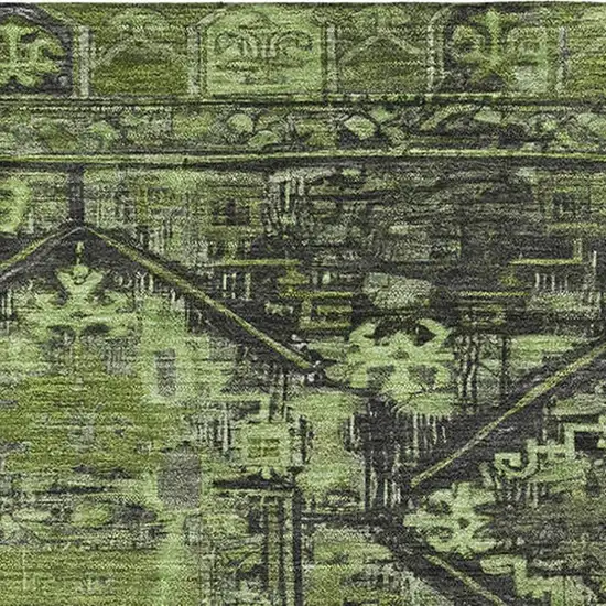 Olive Green And Charcoal Oriental Washable Area Rug With UV Protection Photo 2