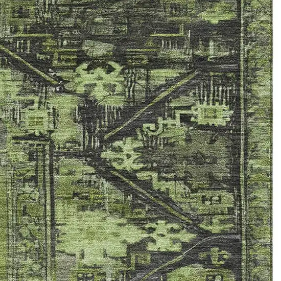 Olive Green And Charcoal Oriental Washable Area Rug With UV Protection Photo 2