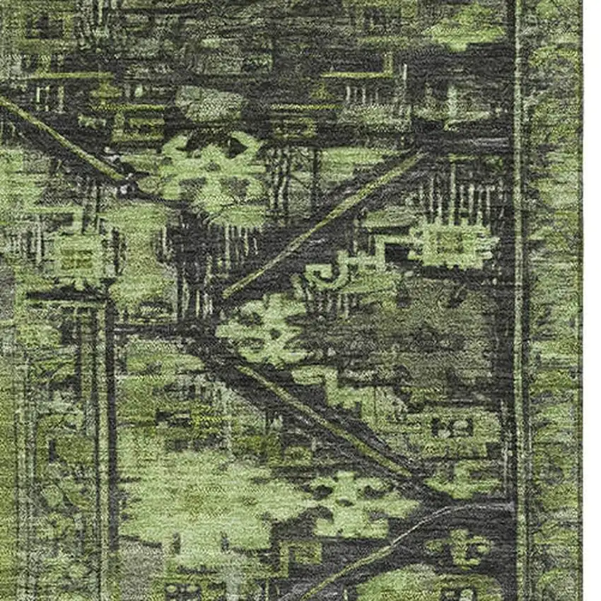 Olive Green And Charcoal Oriental Washable Area Rug With UV Protection Photo 2