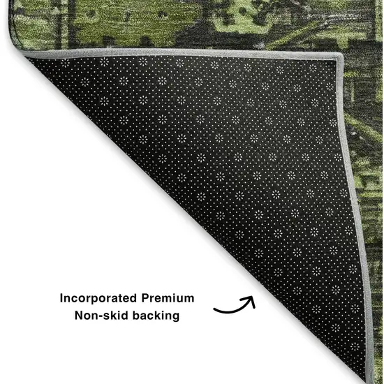 Olive Green And Charcoal Oriental Washable Area Rug With UV Protection Photo 6
