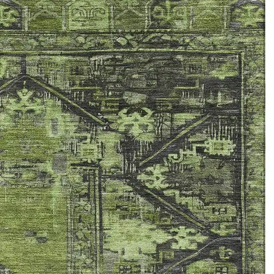 Olive Green And Charcoal Oriental Washable Area Rug With UV Protection Photo 3