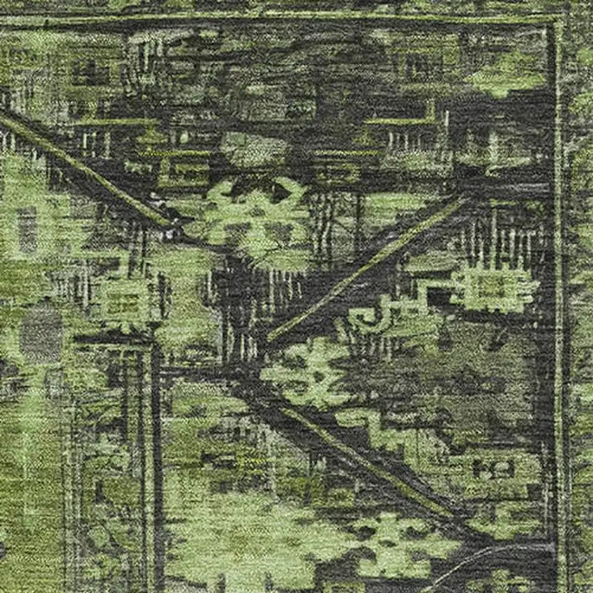 Olive Green And Charcoal Oriental Washable Area Rug With UV Protection Photo 2