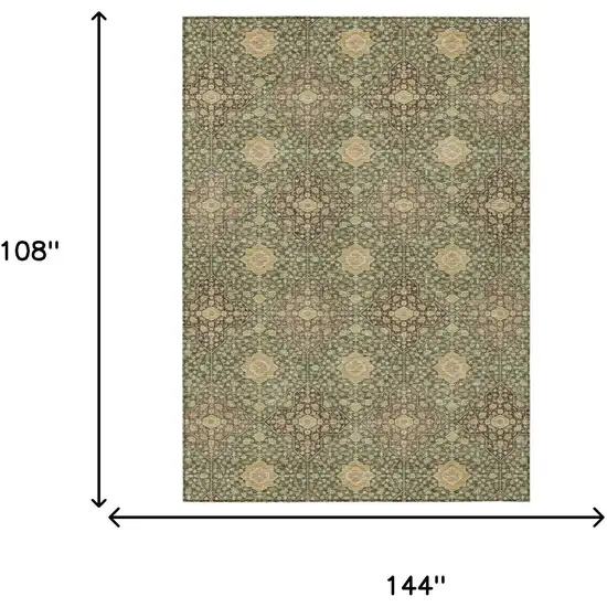 Olive Green And Chocolate Damask Washable Indoor Outdoor Area Rug Photo 7