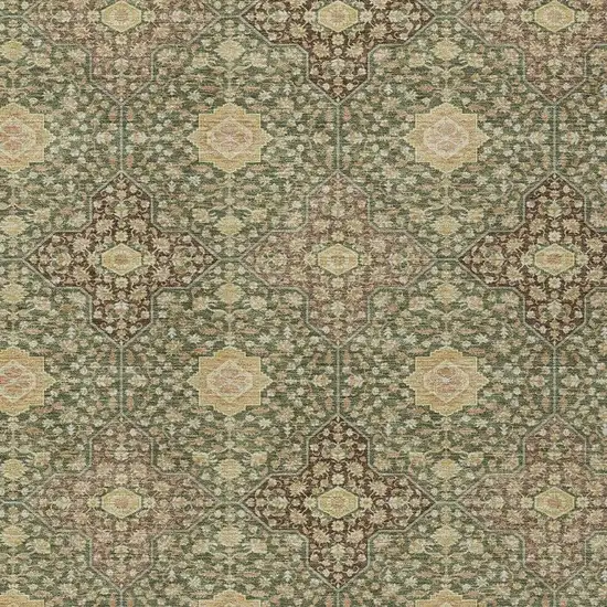Olive Green And Chocolate Damask Washable Indoor Outdoor Area Rug Photo 3