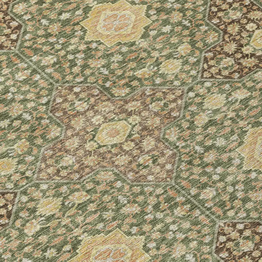 Olive Green And Chocolate Damask Washable Indoor Outdoor Area Rug Photo 6