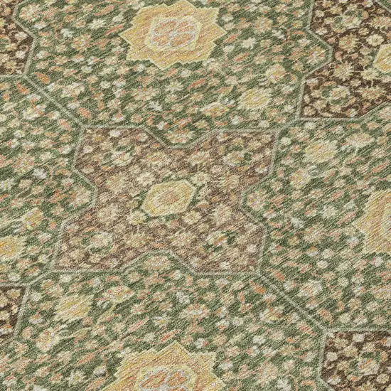 Olive Green And Chocolate Damask Washable Indoor Outdoor Area Rug Photo 6