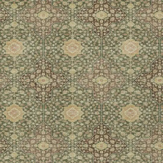 Olive Green And Chocolate Damask Washable Indoor Outdoor Area Rug Photo 3