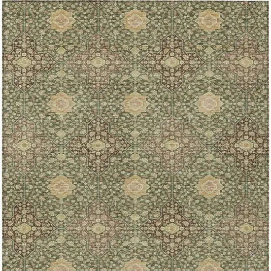 Olive Green And Chocolate Damask Washable Indoor Outdoor Area Rug Photo 4