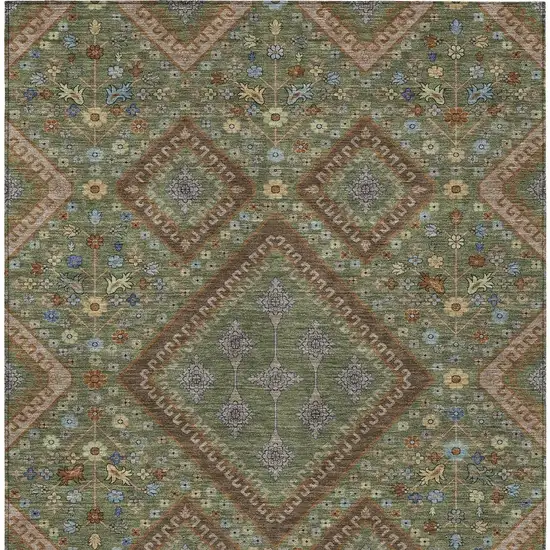 Olive Green And Chocolate Medallion Washable Indoor Outdoor Area Rug Photo 3