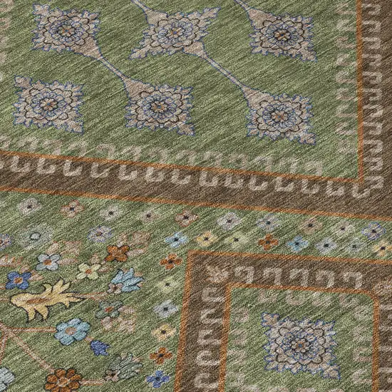 Olive Green And Chocolate Medallion Washable Indoor Outdoor Area Rug Photo 9