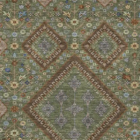 Olive Green And Chocolate Medallion Washable Indoor Outdoor Area Rug Photo 2