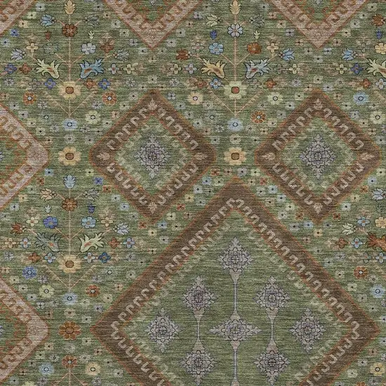 Olive Green And Chocolate Medallion Washable Indoor Outdoor Area Rug Photo 2