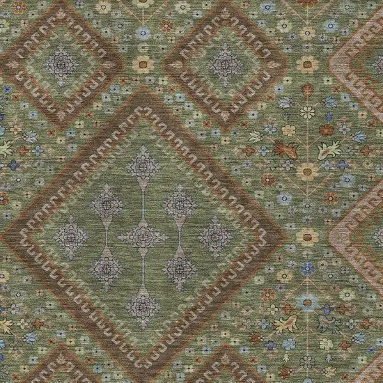Olive Green And Chocolate Medallion Washable Indoor Outdoor Area Rug Photo 2