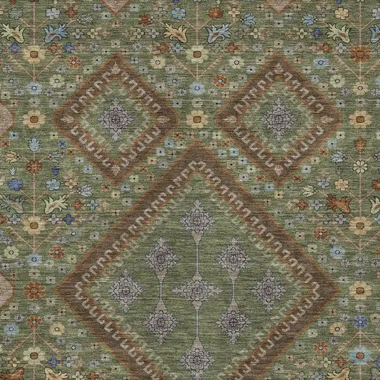 Olive Green And Chocolate Medallion Washable Indoor Outdoor Area Rug Photo 2