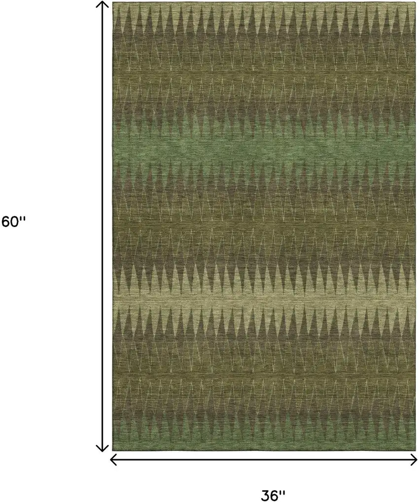 Olive Green And Chocolate Striped Washable Area Rug With UV Protection Photo 3