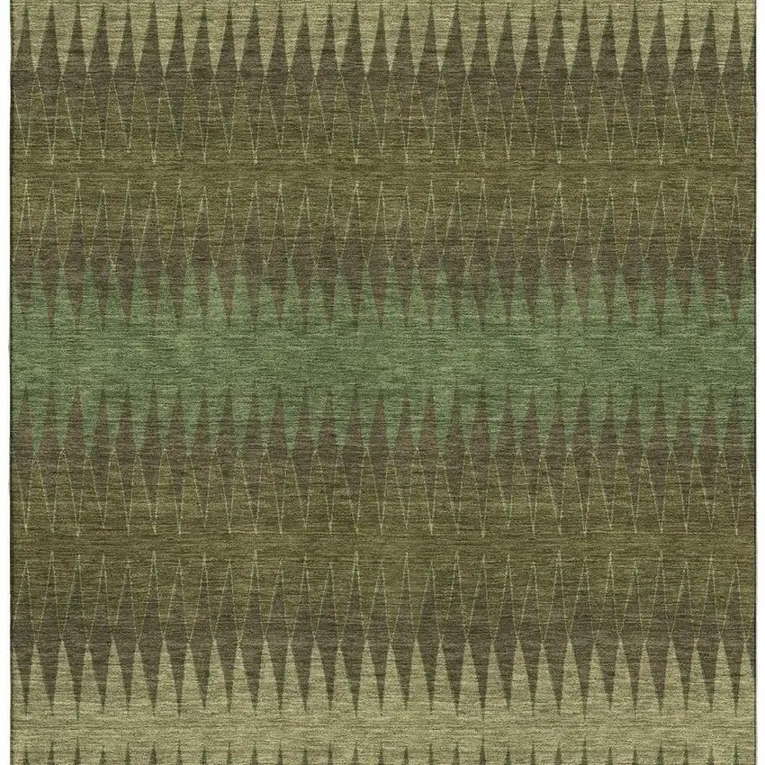 Olive Green And Chocolate Striped Washable Area Rug With UV Protection Photo 4