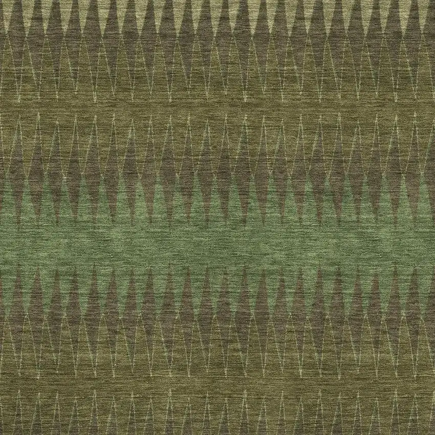 Olive Green And Chocolate Striped Washable Area Rug With UV Protection Photo 3