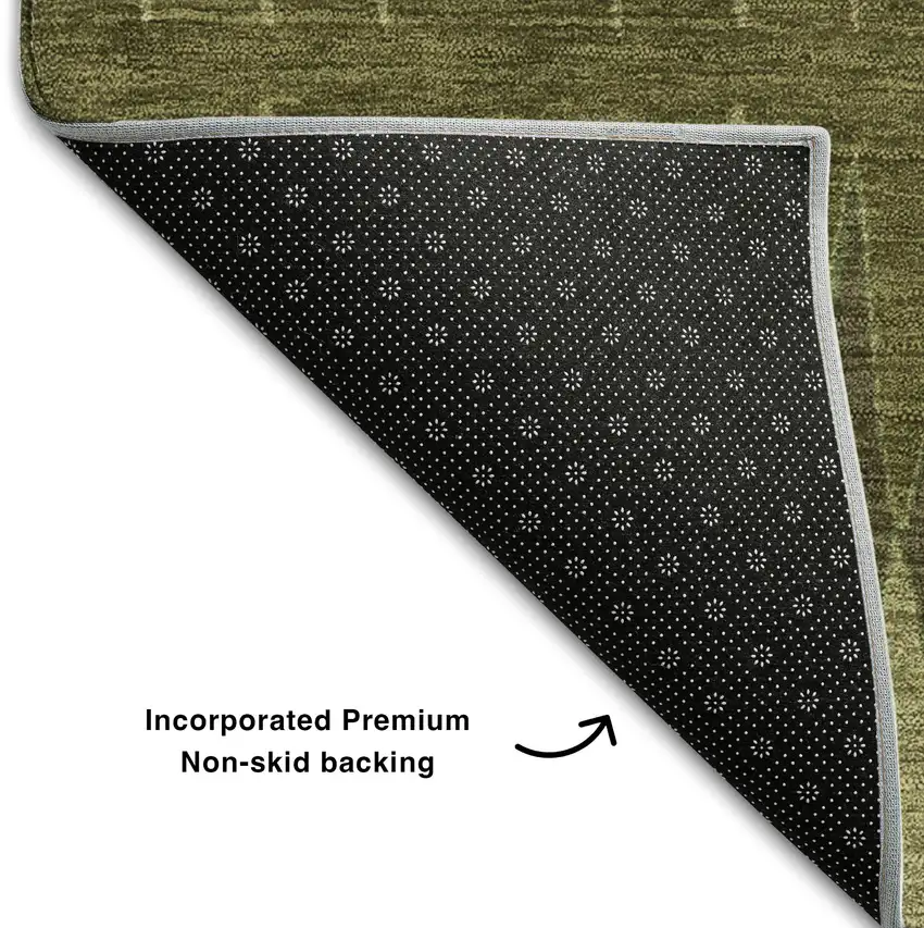 Olive Green And Chocolate Striped Washable Area Rug With UV Protection Photo 7
