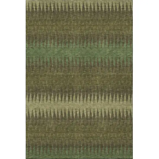 Olive Green And Chocolate Striped Washable Area Rug With UV Protection Photo 4