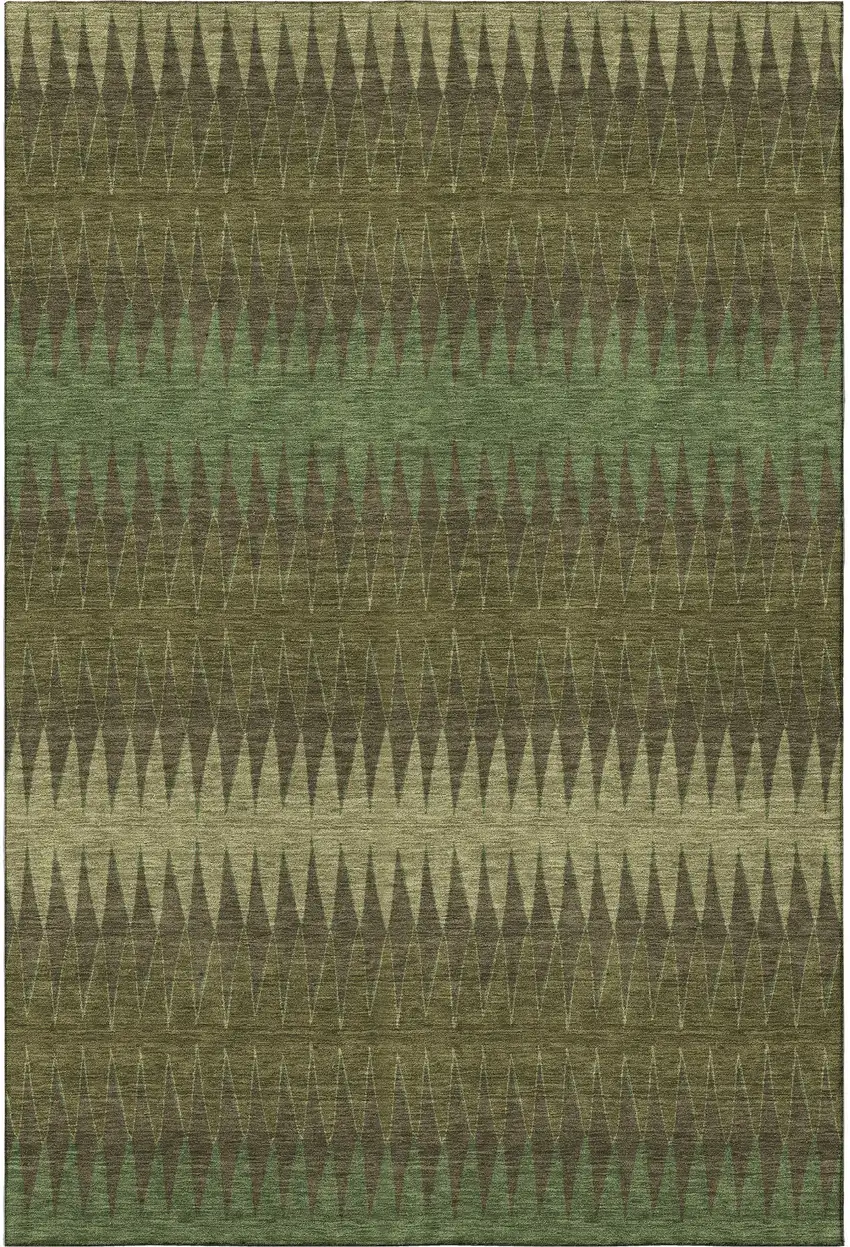 Olive Green And Chocolate Striped Washable Area Rug With UV Protection Photo 4
