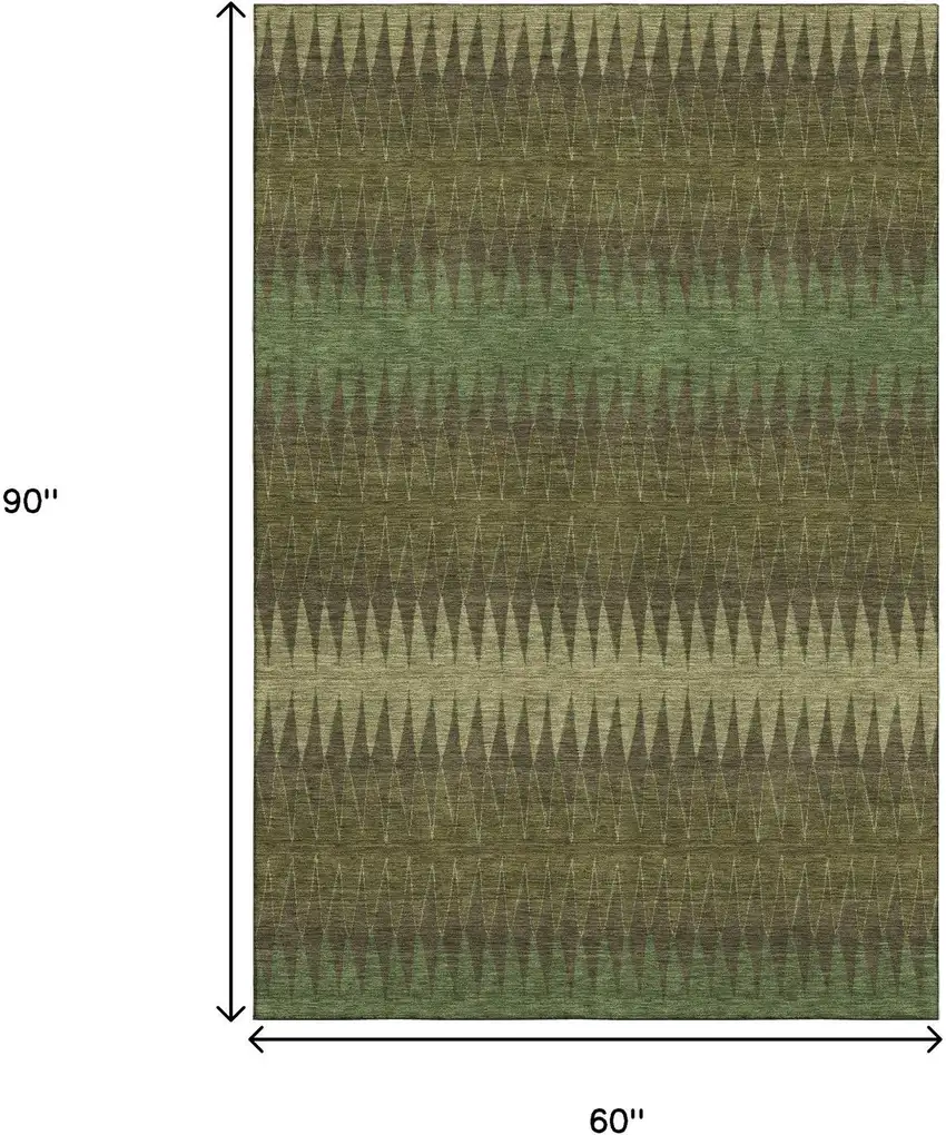 Olive Green And Chocolate Striped Washable Area Rug With UV Protection Photo 9