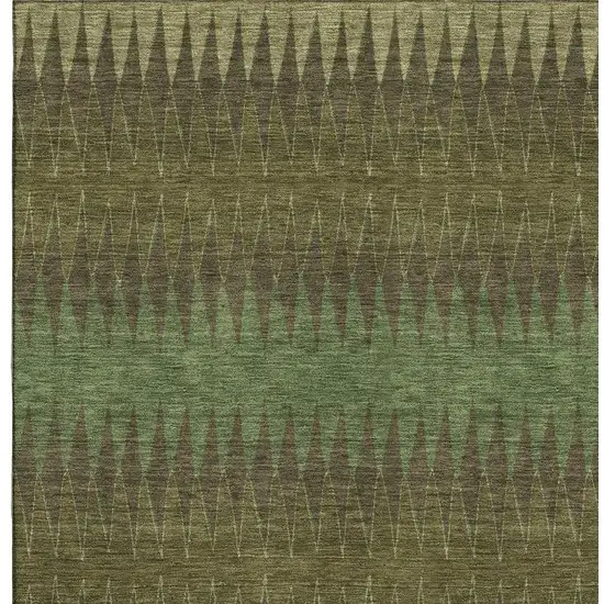 Olive Green And Chocolate Striped Washable Area Rug With UV Protection Photo 3