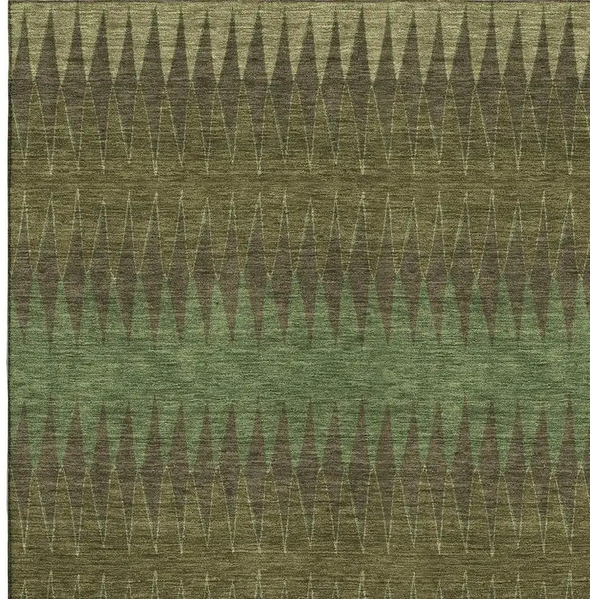 Olive Green And Chocolate Striped Washable Area Rug With UV Protection Photo 3