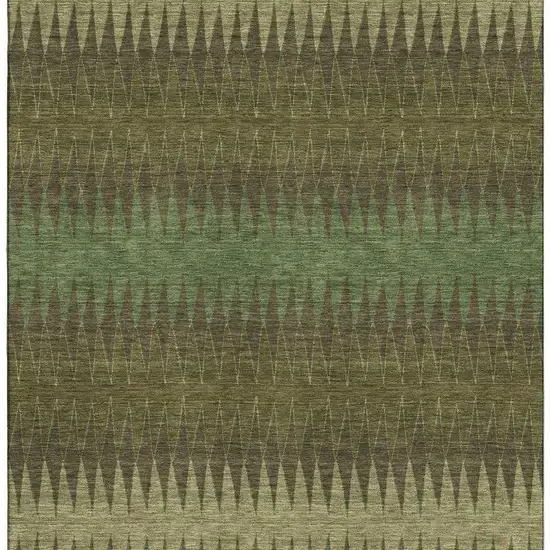 Olive Green And Chocolate Striped Washable Area Rug With UV Protection Photo 4