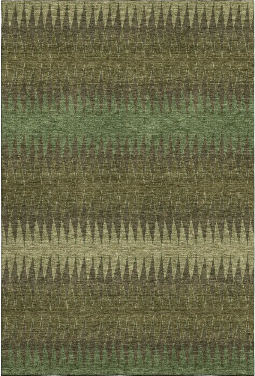 Olive Green And Chocolate Striped Washable Area Rug With UV Protection Photo 1