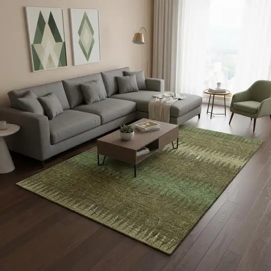 Olive Green And Chocolate Striped Washable Area Rug With UV Protection Photo 2